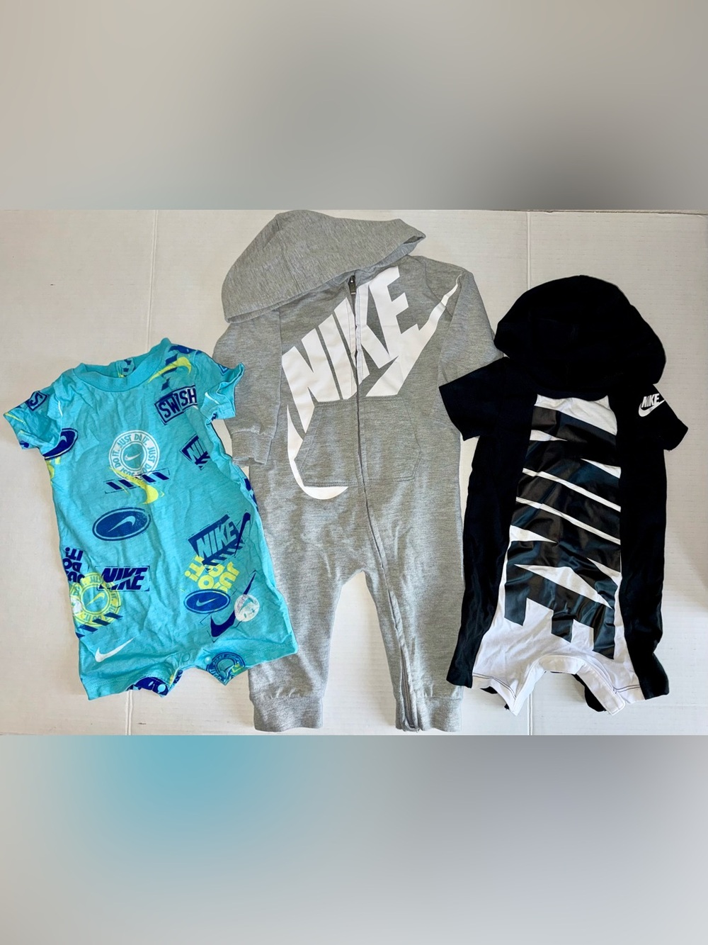 NIKE BABY BUNDLE Logo Print Hooded Onesies Romper Short + Long Sleeve One Piece